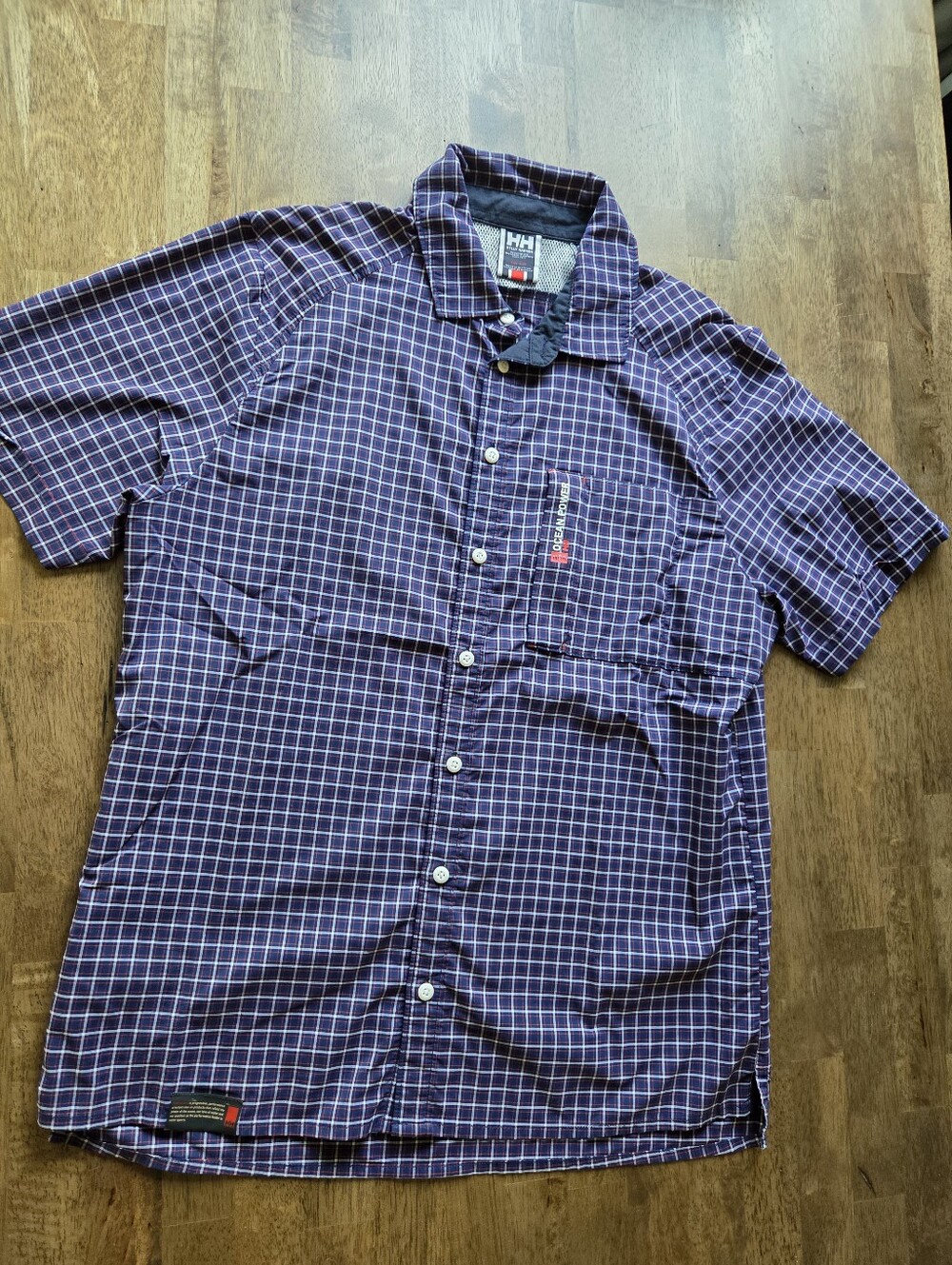 Helly Hansen Oceanpower Navy Check Short-Sleeve Button-Down Shirt